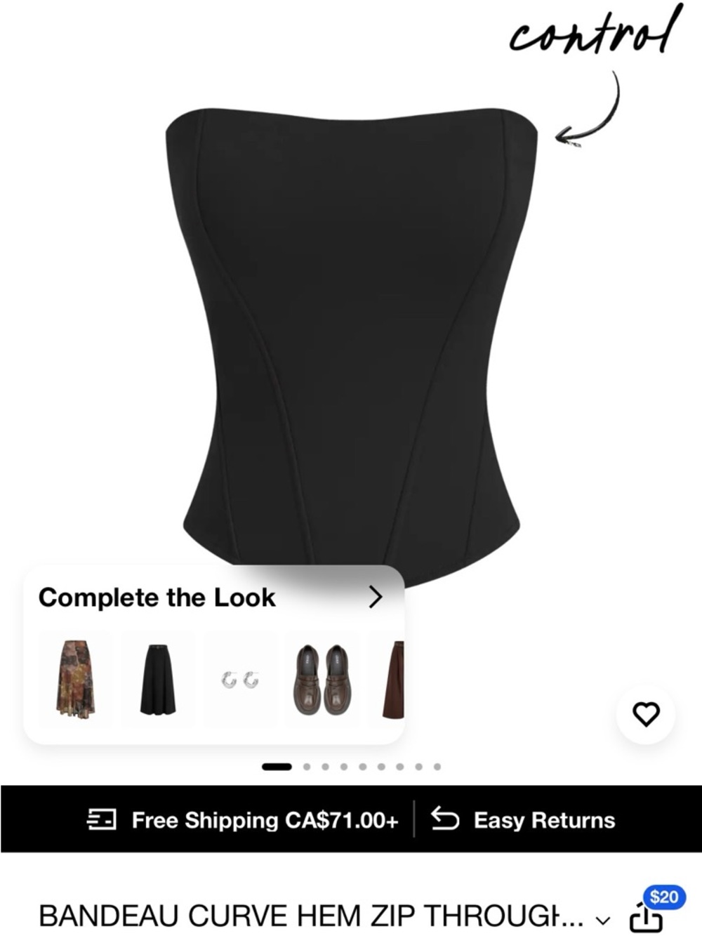 Cider Black Bandeau Corset Top with Curve Hem